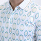 Mens Modern Fit Stretch Cotton White Polo with Aztec Print