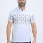 Mens Modern Fit Stretch Cotton White Polo with Aztec Print