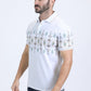 Mens Modern Fit Stretch Cotton White Polo with Aztec Print