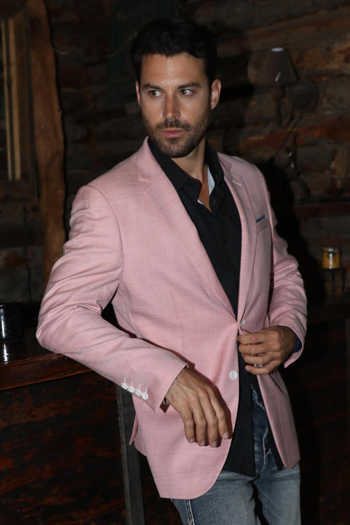 Mens Modern Fit Stretch Date Night Pink Blazer