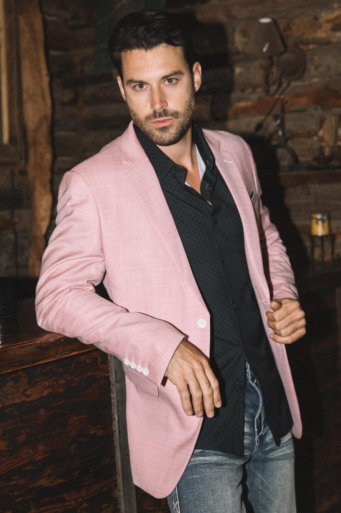 Mens Modern Fit Stretch Date Night Pink Blazer