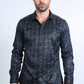 Mens Modern Fit Stretch Foil Fashion Black/Black Shirt