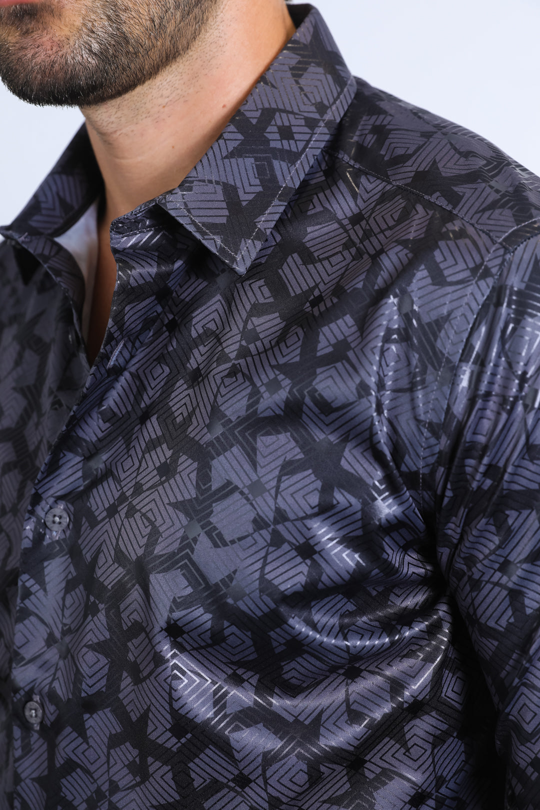 Mens Modern Fit Stretch Foil Fashion Black Shirt