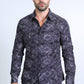 Mens Modern Fit Stretch Foil Fashion Black Shirt