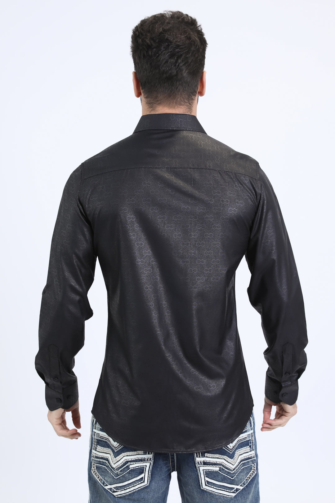 Mens Modern Fit Stretch Foil Fashion Black Shirt