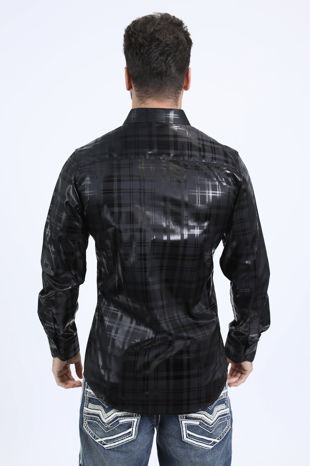 Mens Modern Fit Stretch Foil Fashion Black Shirt