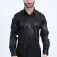 Mens Modern Fit Stretch Foil Fashion Black Shirt