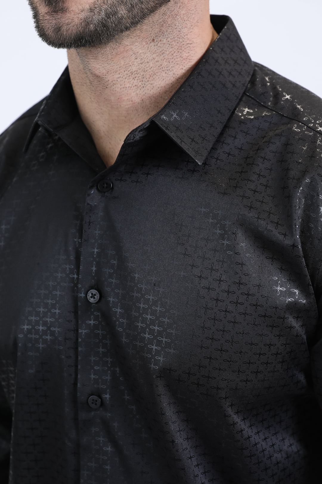 Mens Modern Fit Stretch Foil Fashion Black Shirt