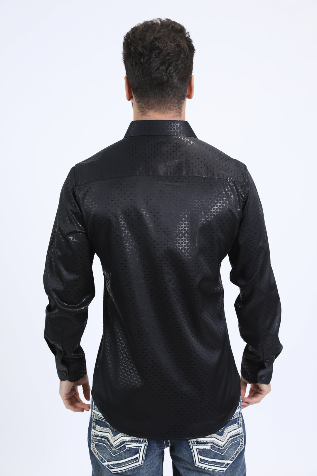 Mens Modern Fit Stretch Foil Fashion Black Shirt