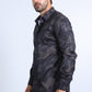 Mens Modern Fit Stretch Foil Fashion Black Shirt