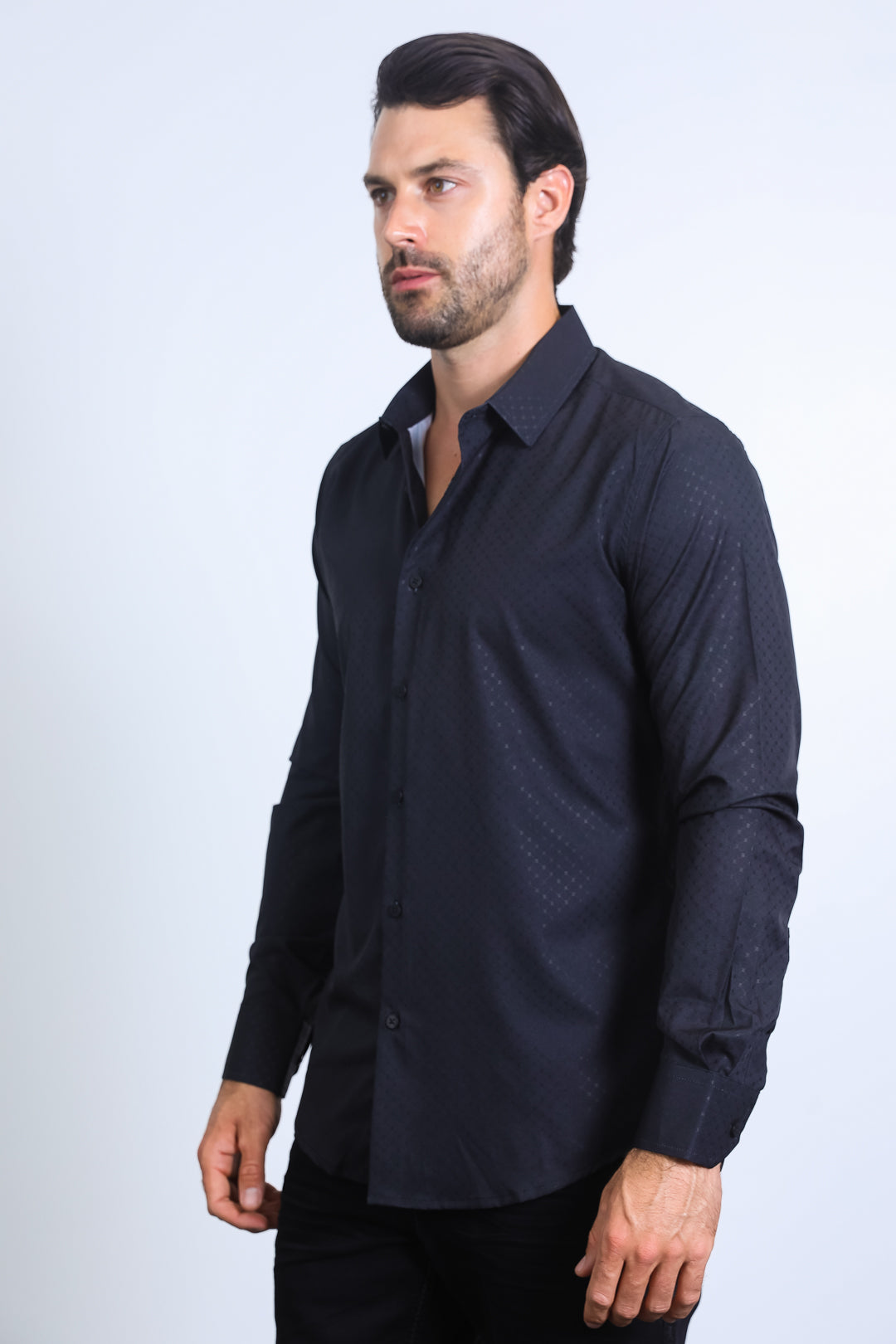 Mens Modern Fit Stretch Foil Fashion Black Shirt