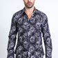 Mens Modern Fit Stretch Foil Fashion Black Shirt