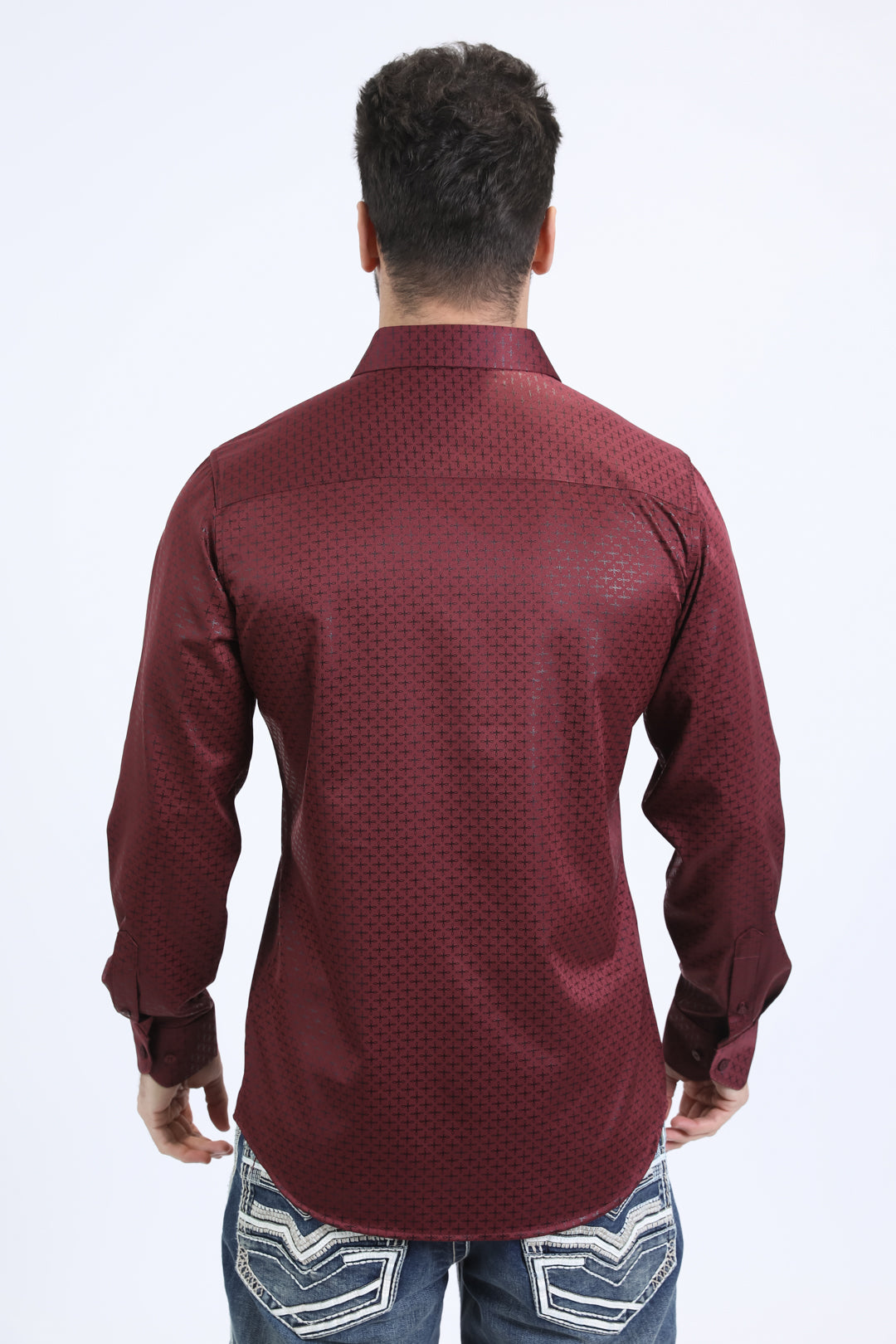 Mens Modern Fit Stretch Foil Fashion Burgundy Shirt