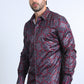 Mens Modern Fit Stretch Foil Fashion Burgundy Shirt