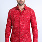 Mens Modern Fit Stretch Foil Fashion Red Shirt