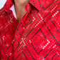 Mens Modern Fit Stretch Foil Fashion Red Shirt