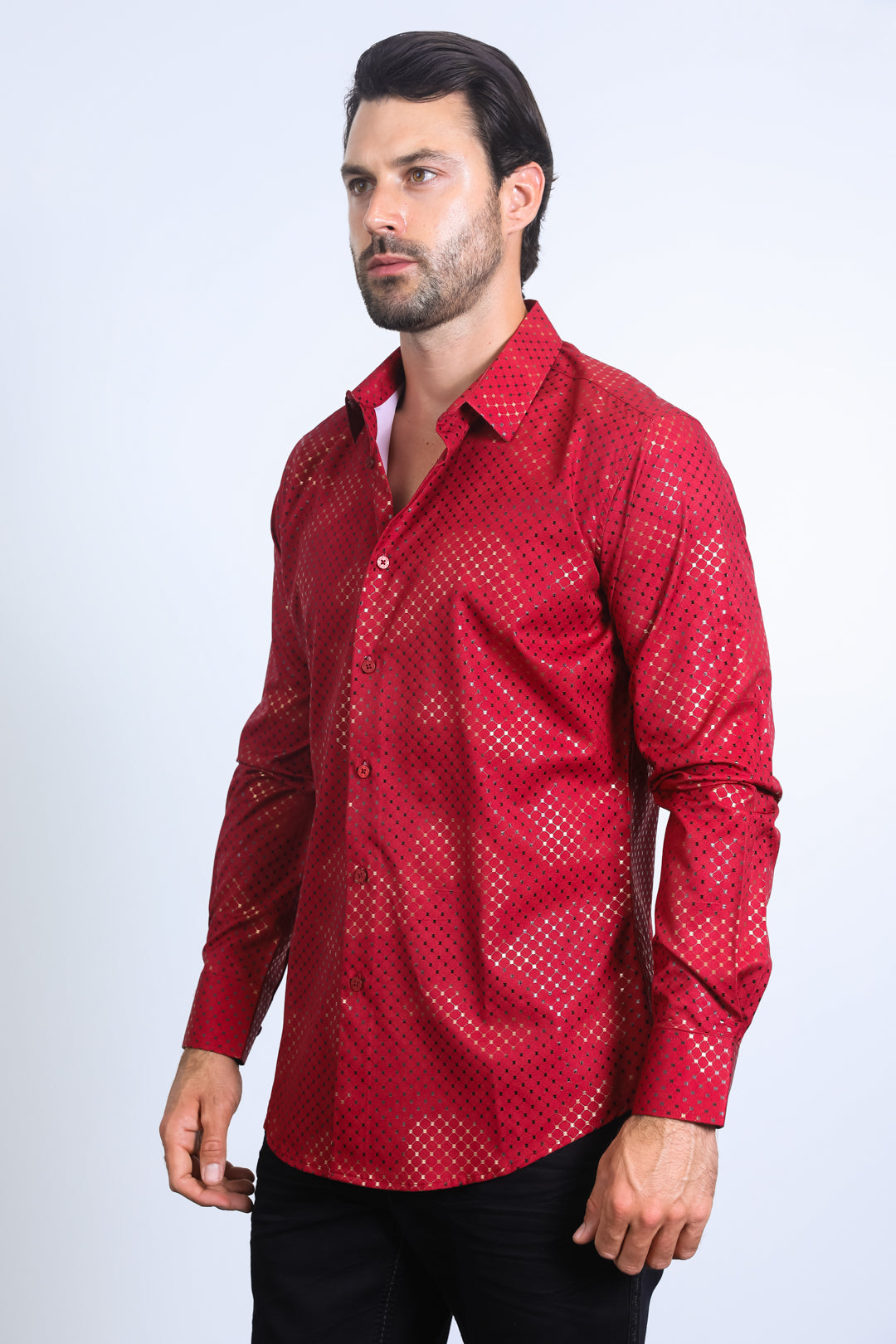 Mens Modern Fit Stretch Foil Fashion Red Shirt