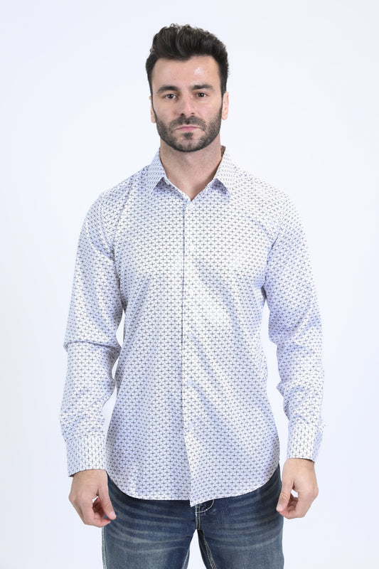 Mens Modern Fit Stretch Foil Fashion White Shirt