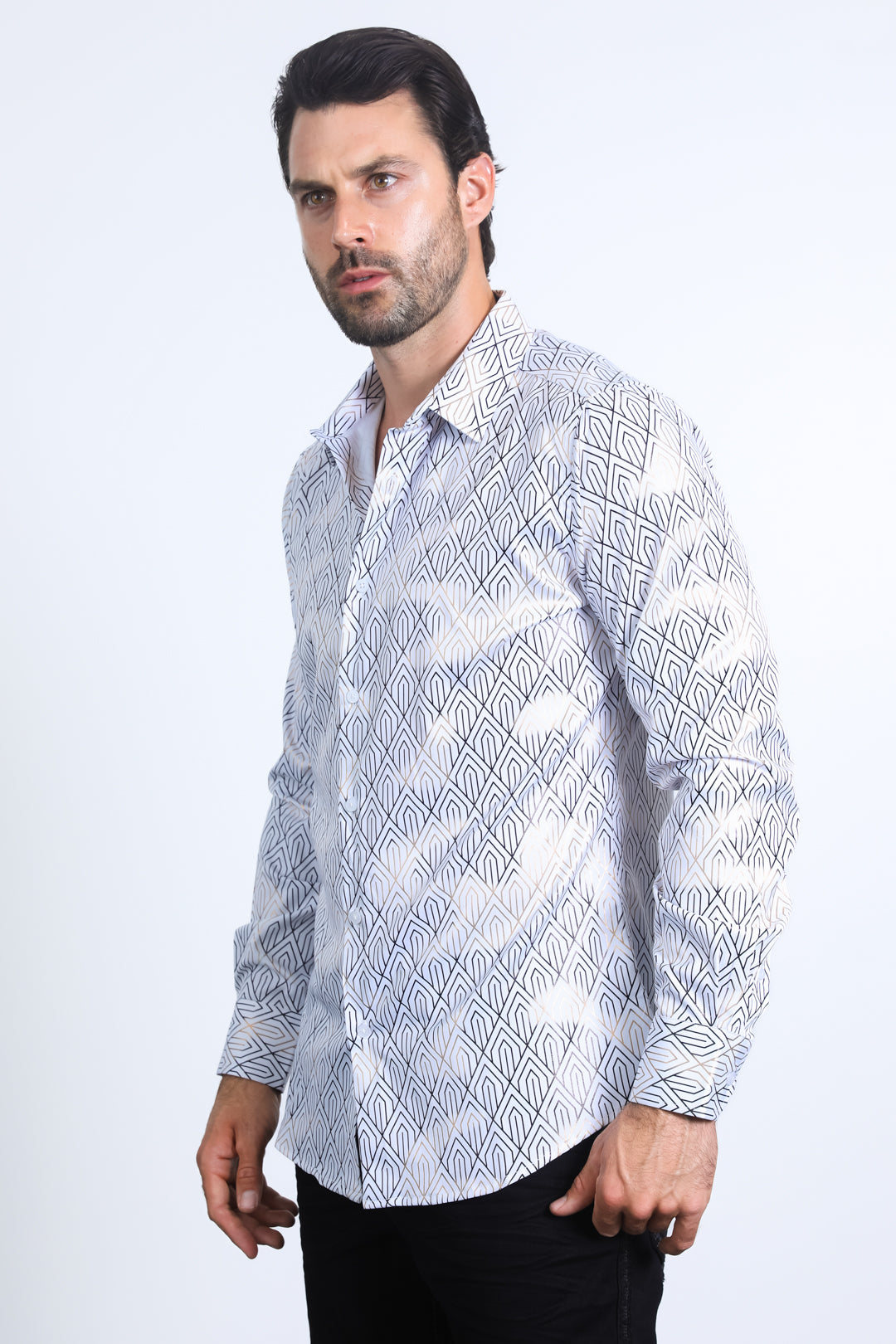 Mens Modern Fit Stretch Foil Fashion White Shirt