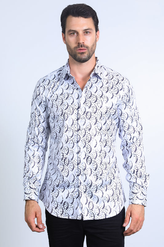 Mens Modern Fit Stretch Foil Fashion White Shirt