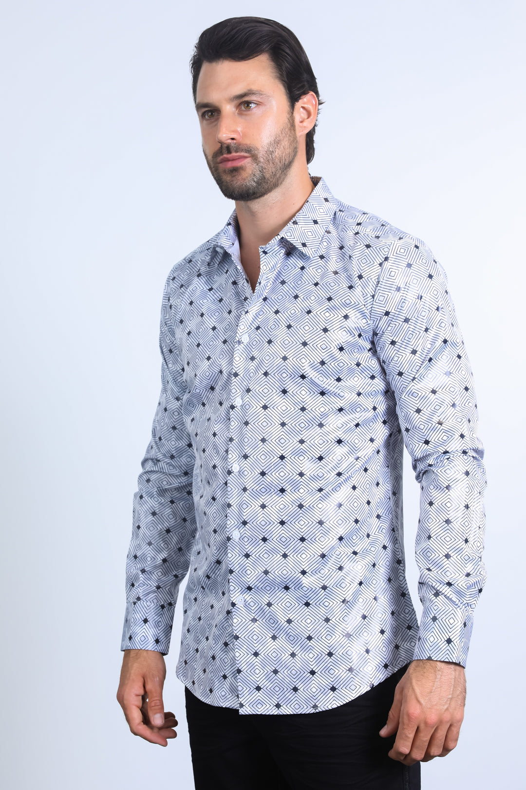 Mens Modern Fit Stretch Foil Fashion White Shirt