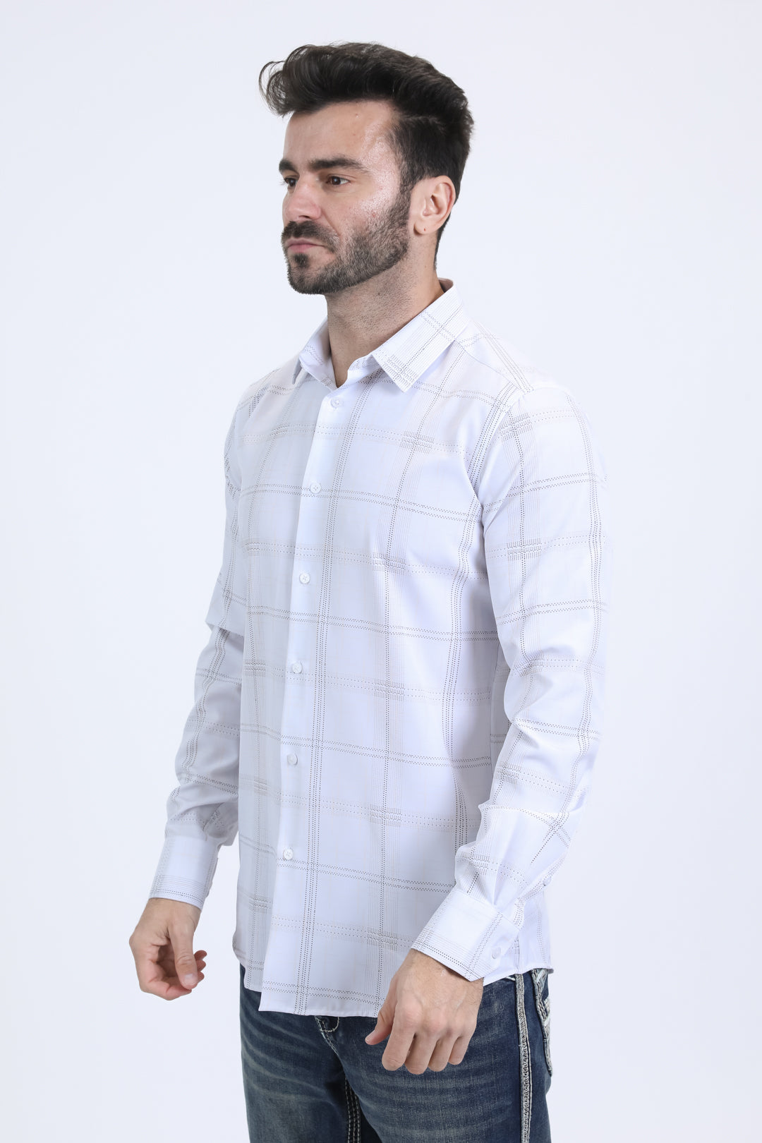 Mens Modern Fit Stretch Foil Fashion White Shirt