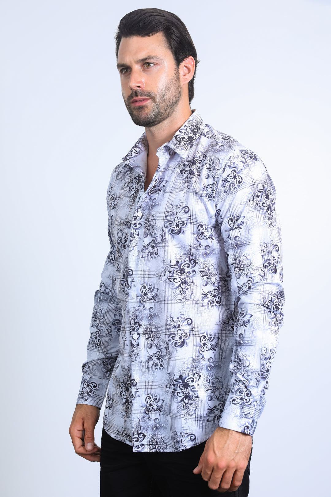 Mens Modern Fit Stretch Foil Fashion White Shirt