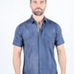 Mens Embroidery Modern Fit Stretch Short Sleeve Shirt