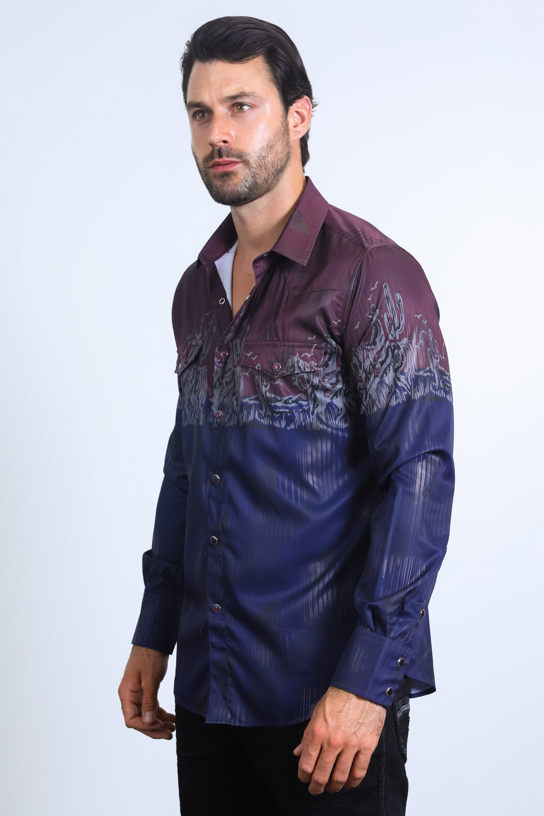 Mens Modern Fit Panoramic Foil Print Shirt - Navy