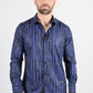 Mens Modern Fit Stretch Foiled Navy Long Sleeve Shirt