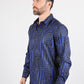 Mens Modern Fit Stretch Foiled Navy Long Sleeve Shirt