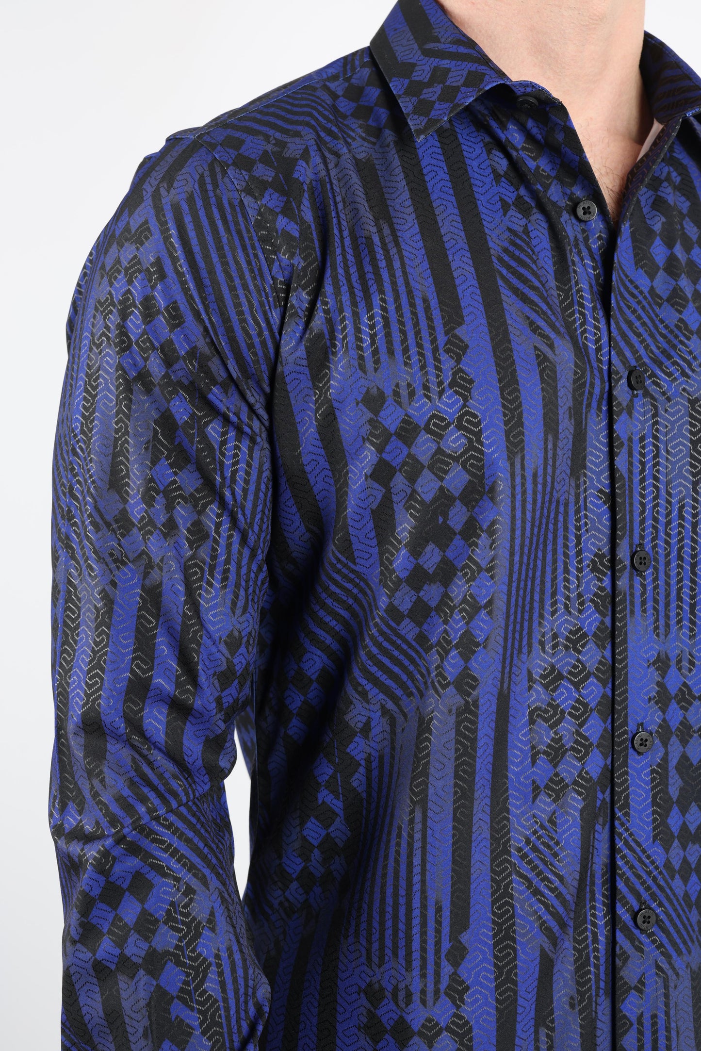 Mens Modern Fit Stretch Foiled Navy Long Sleeve Shirt