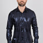 Mens Modern Fit Stretch Foiled Navy Long Sleeve Shirt