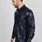 Mens Modern Fit Stretch Foiled Navy Long Sleeve Shirt