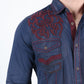 Mens Vintage Washed 2-tone Embroidery Modern Fit Stretch Shirt