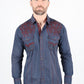 Mens Vintage Washed 2-tone Embroidery Modern Fit Stretch Shirt