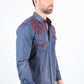 Mens Vintage Washed 2-tone Embroidery Modern Fit Stretch Shirt