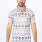 Mens Performance Fabric Modern Fit Stretch Aztec Print Off White Polo