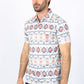 Mens Performance Fabric Modern Fit Stretch Aztec Print Off White Polo