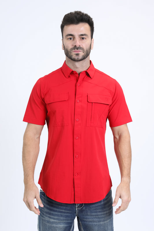 Mens Performance Classic Fit Short Sleeve Red Shirt