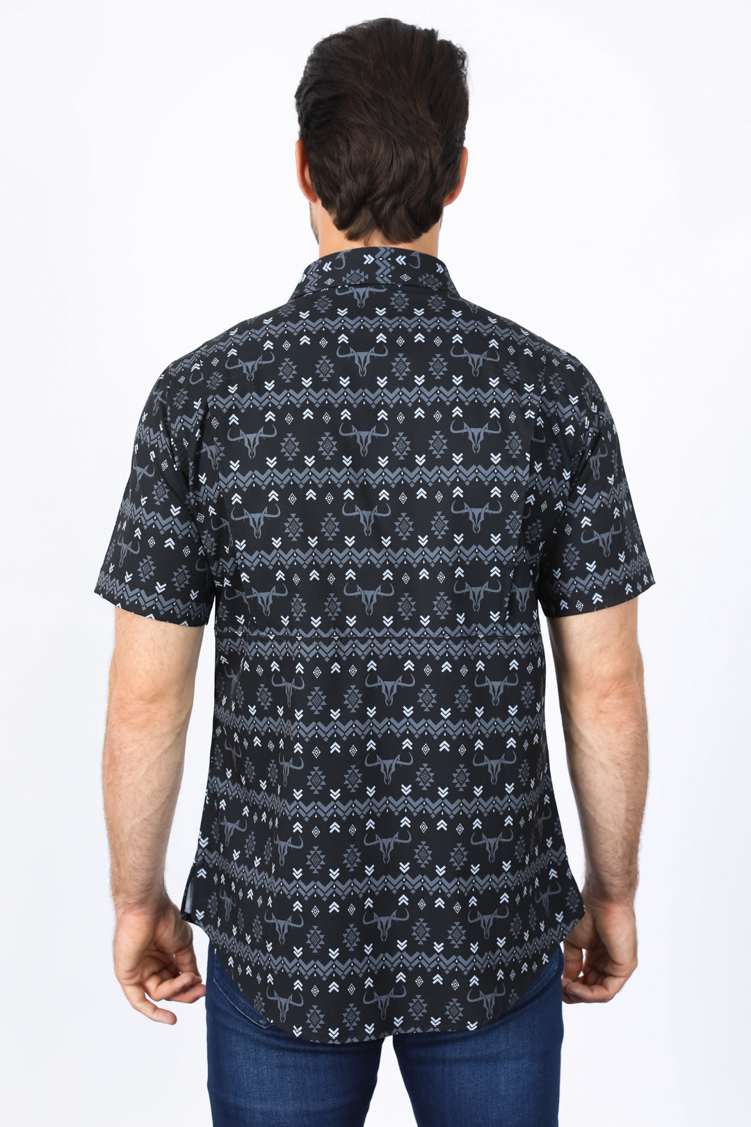 Mens Performance Classic Fit Western Black Short Sleeve Aztec Print Shirt