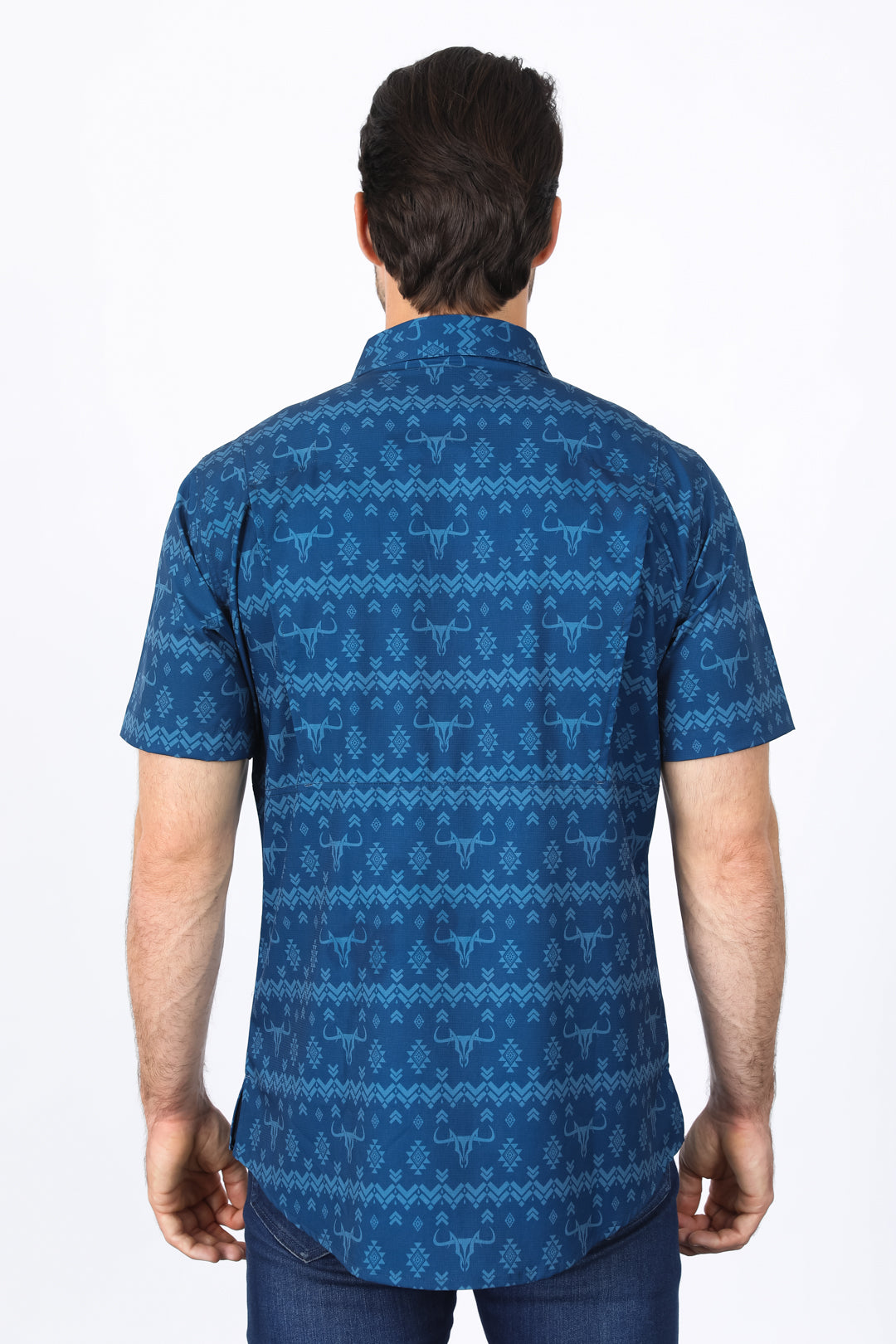 Mens Performance Classic Fit Western Navy Short Sleeve Aztec Print Shirt