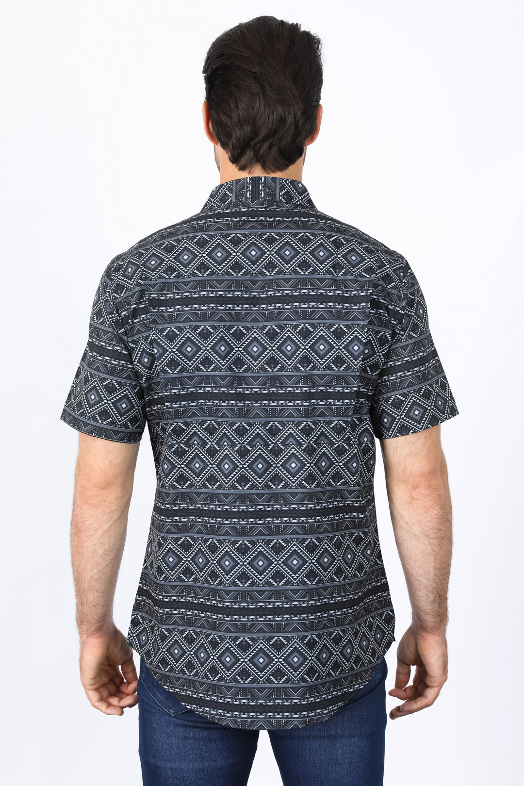 Mens Performance Classic Fit Western Short Sleeve Aztec Print Black Shirt