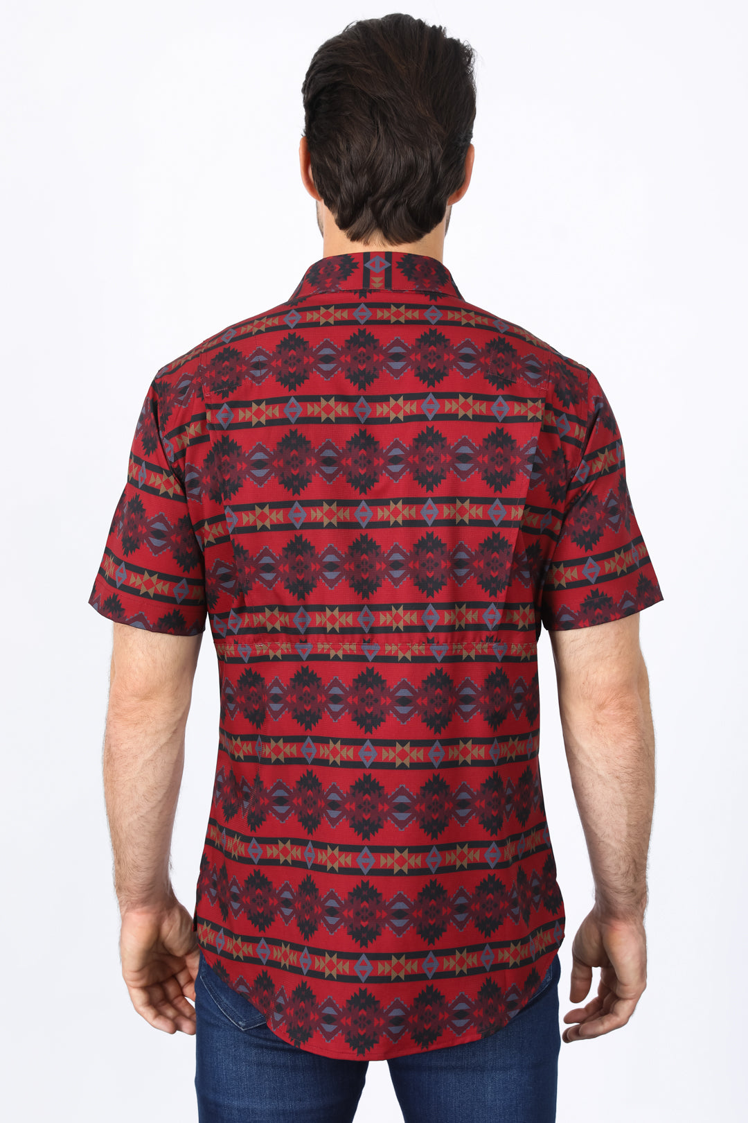 Mens Performance Classic Fit Western Short Sleeve Aztec Print Red Shirt