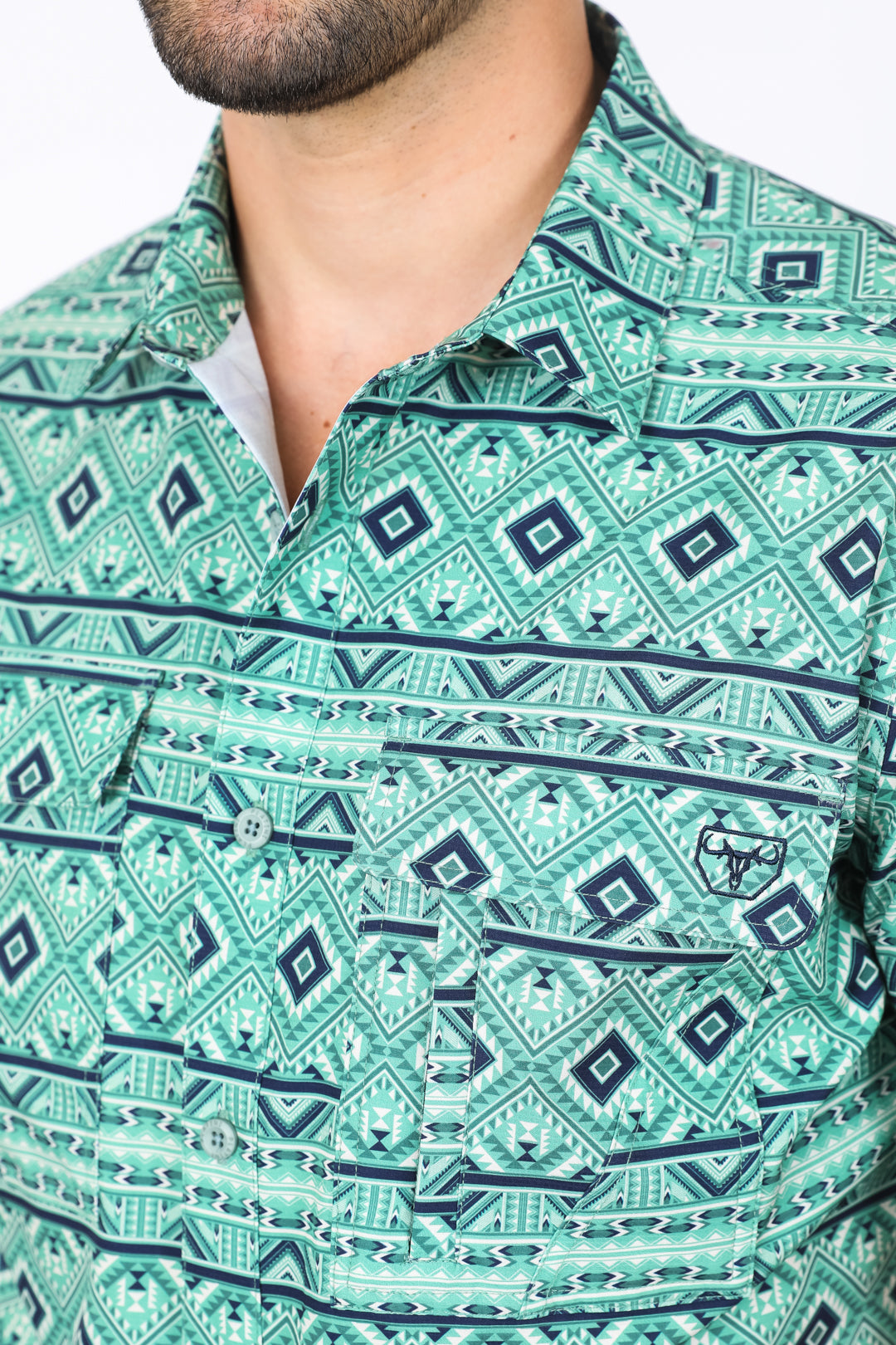 Mens Performance Classic Fit Western Short Sleeve Aztec Print Sage Shirt