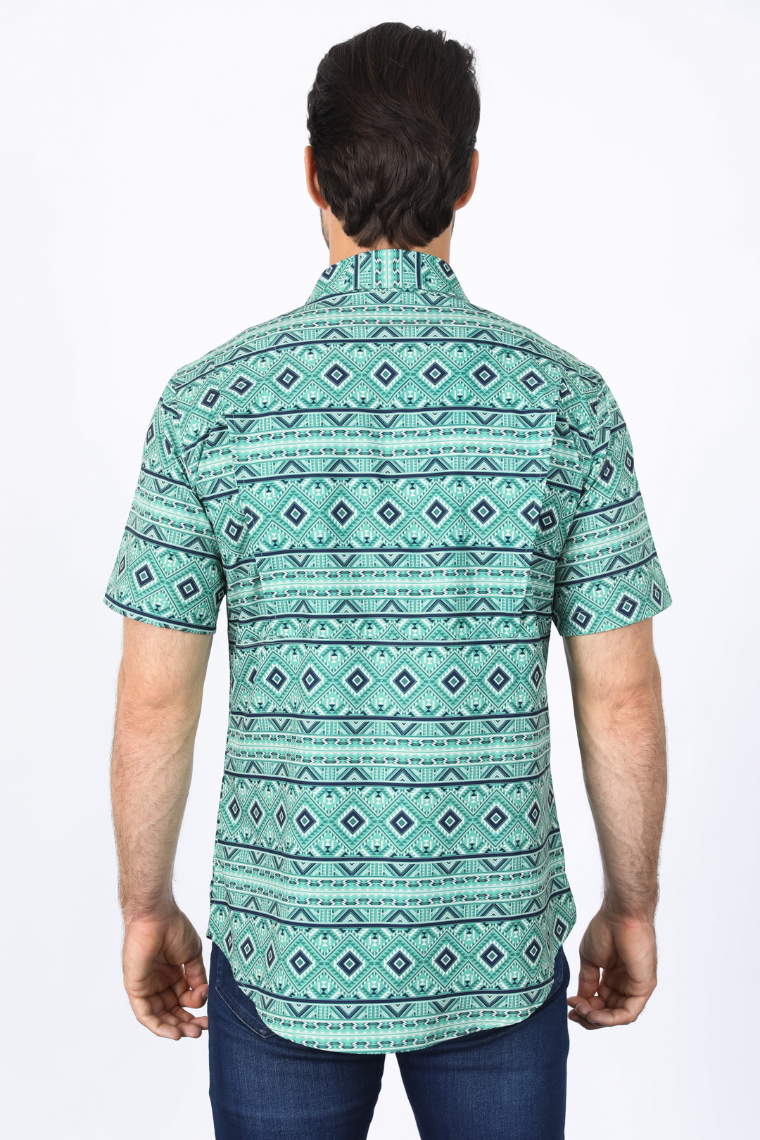 Mens Performance Classic Fit Western Short Sleeve Aztec Print Sage Shirt