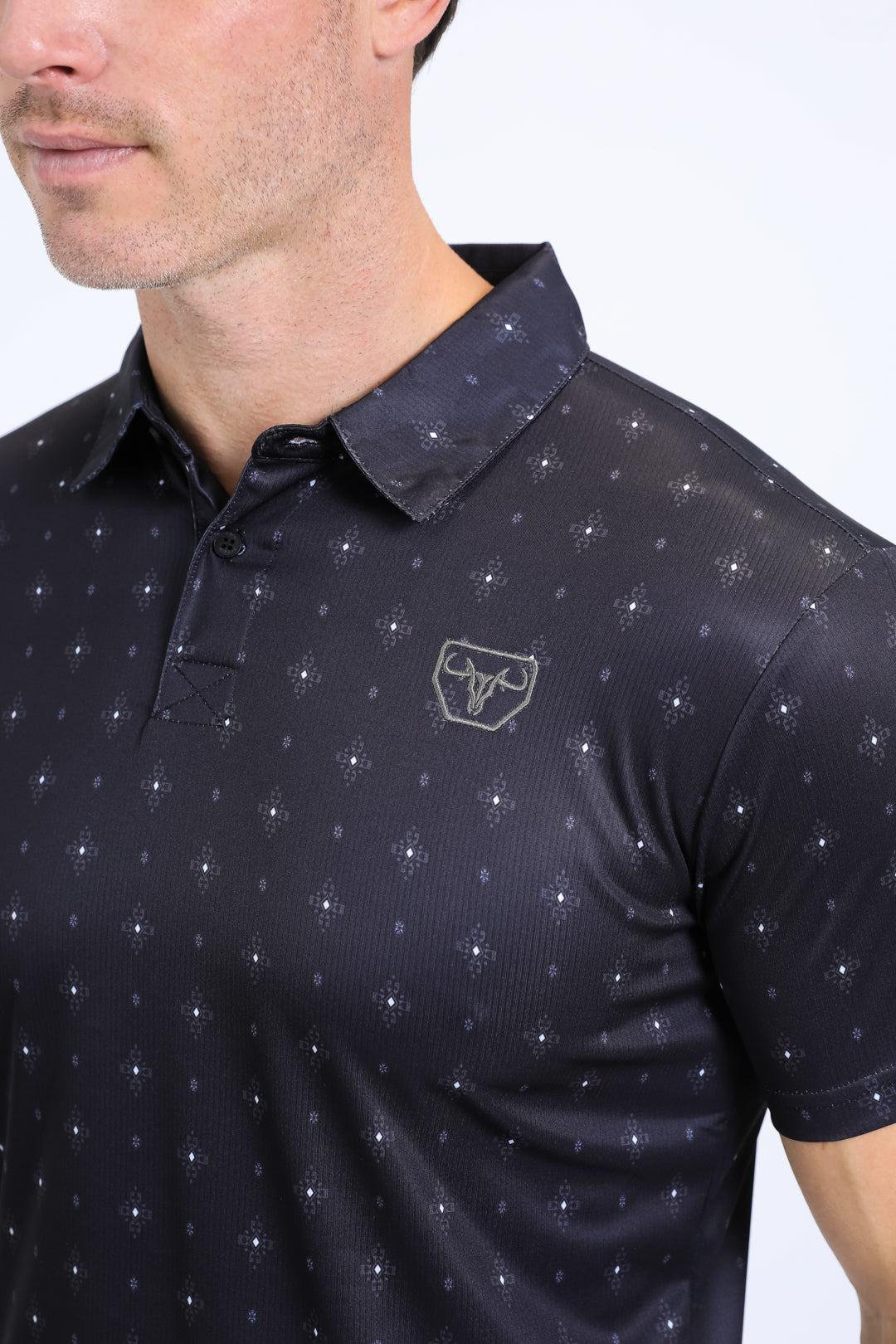 Mens Performance Fabric Print Black Polo