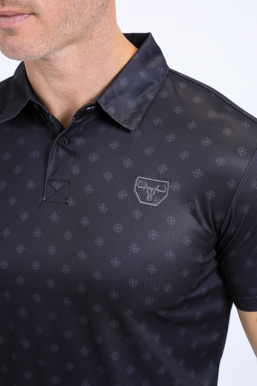 Mens Performance Fabric Print Black Polo