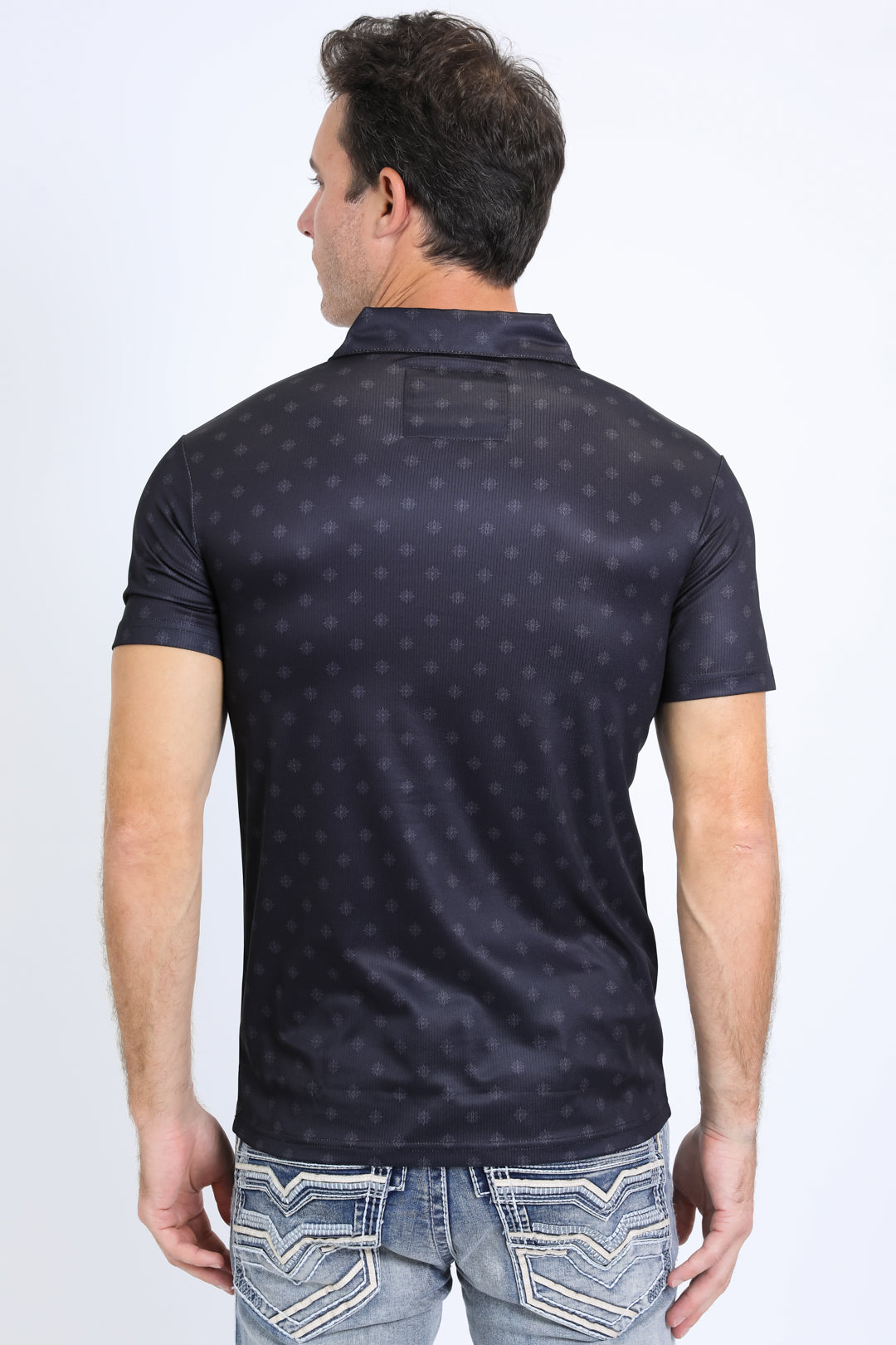 Mens Performance Fabric Print Black Polo