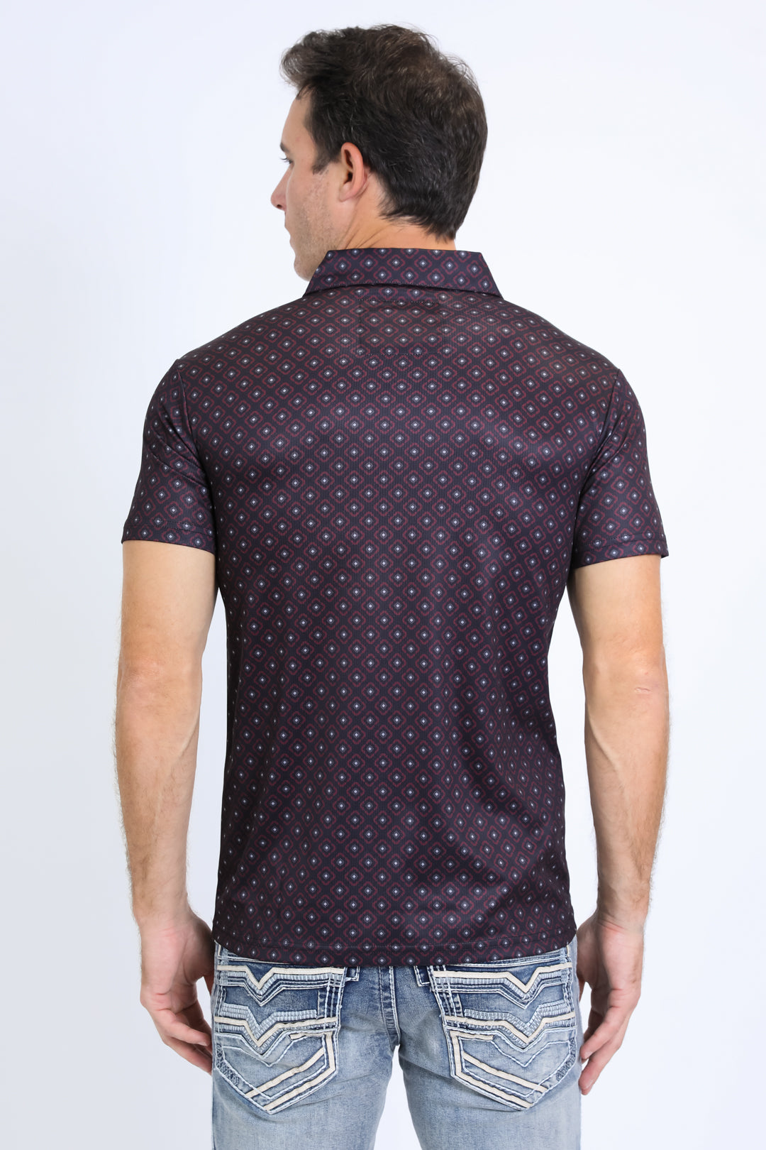 Mens Performance Fabric Print Black Polo